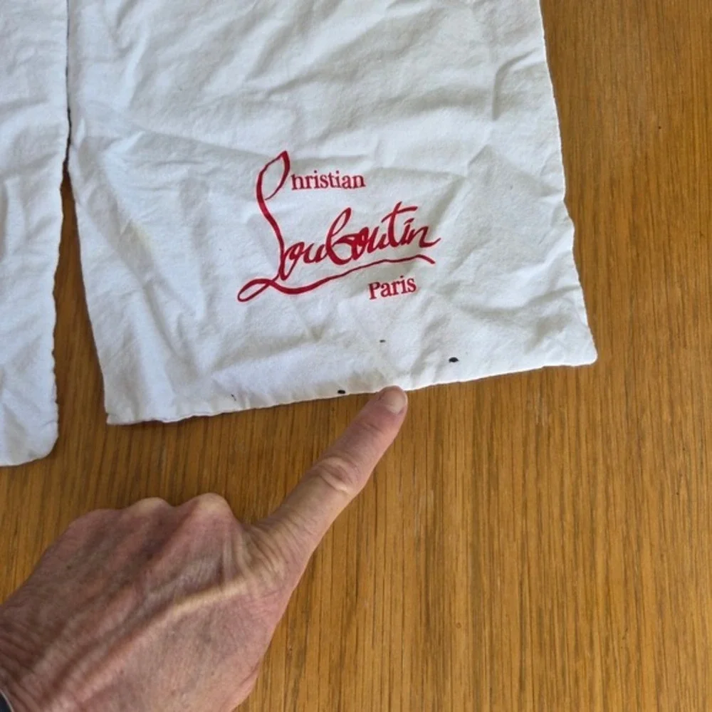 Christian Louboutin Set of 3 White Cotton Shoe Dust Bags‎ Red Logo Drawstring